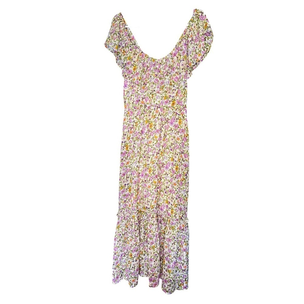 New Look Cream Floral Chiffon Ruffle Tiered Midi Dress Size 10
